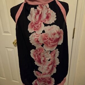 New York & Company Black and Pink Floral Blouse